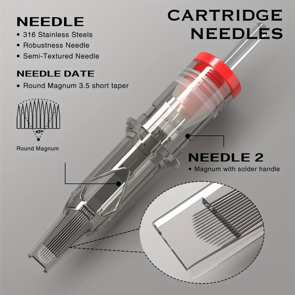 Tattoo Cartridge Needles 20pcs Disposable EO Sterilized 12 Series Round Liner Curved Magnum Flat Shader for Professional Body Art Tattoo Machine RL CM M1 RS