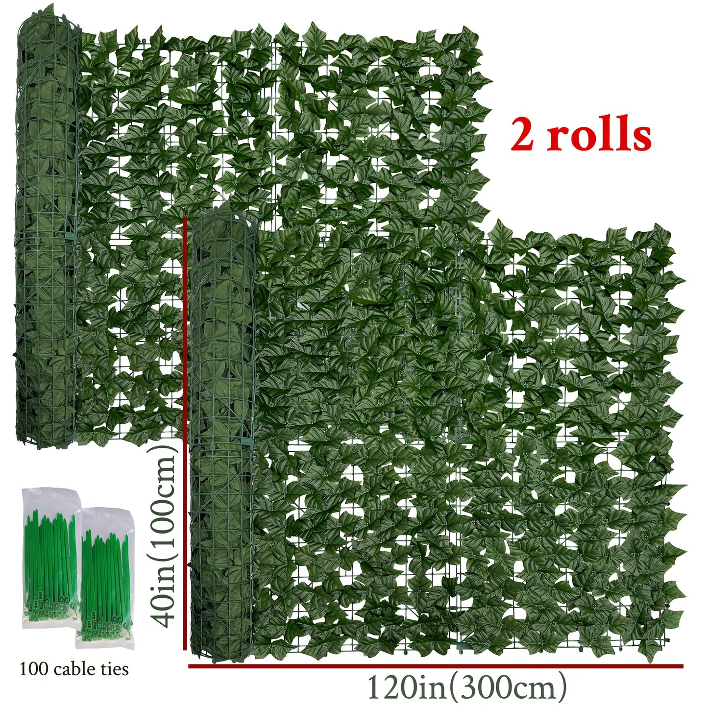 Artificial Ivy Privacy Fence Screen in 13 Size Options with Cuttable Green Leaf Panels for Patio or Balcony