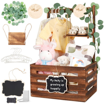 Large Wooden Gift Crate with Side Handles, Hanging Chalkboard Sign, Garlands and Baby Shower Accessories