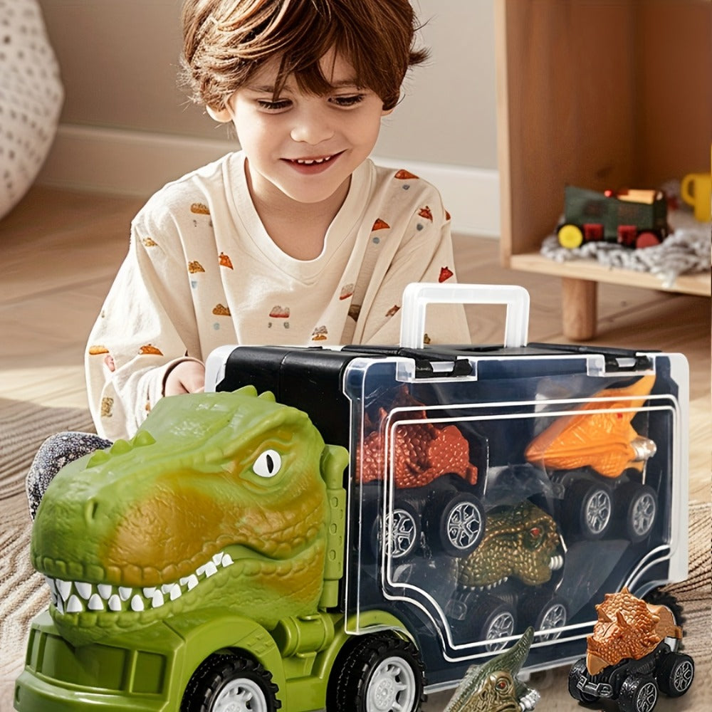 T-Rex Dinosaur Carrier Truck Playset with Mini Cars, Figures and Standard or Upgraded Package Options