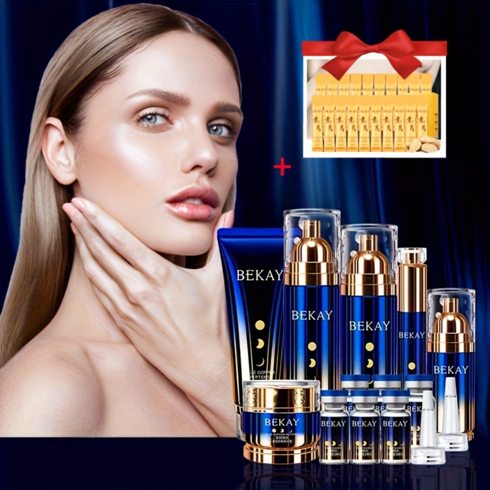 12-Piece BEKAY Skincare Gift Set with Blue-and-Gold Cleanser, Toner, Lotion, Cream and Eye-Care Collection