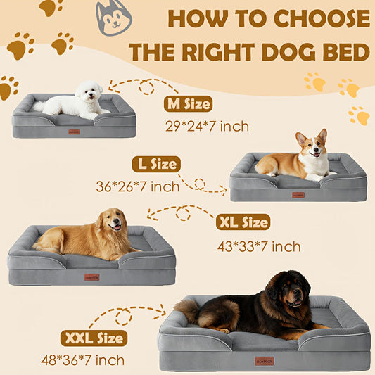 Orthopedic Dog Bed with Removable Washable Cover - High-Density Foam Dog Sofa Couch Bed, 4-Sided Bolster, Nonskid Bottom, Soft Flannel Lining, Available in M & XXL