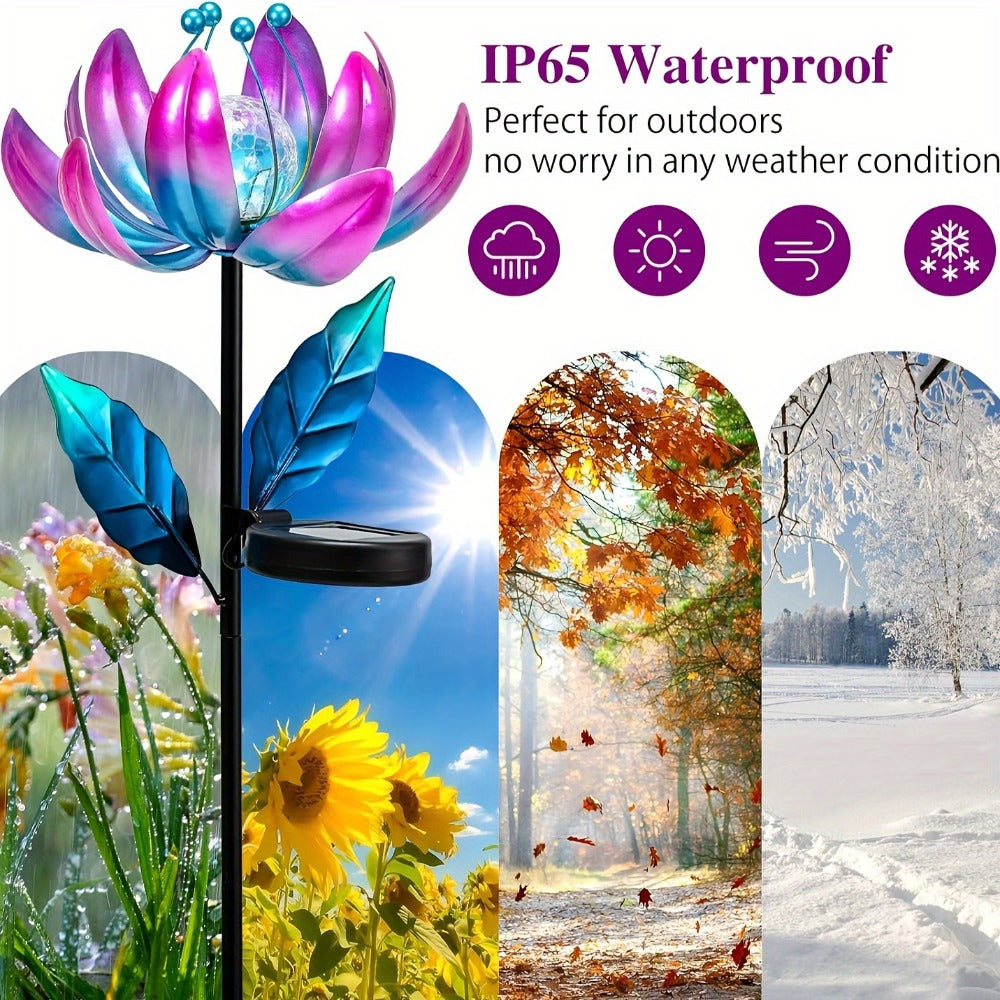 Solar Garden Light Rotating Windmill Flower with Color-Changing LED and Purple or Blue Options
