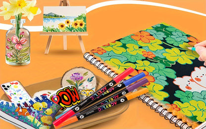 Double-Ended Acrylic Paint Pen Set with Brush and Fine Tips in 48- or 72-Piece Checkout Options