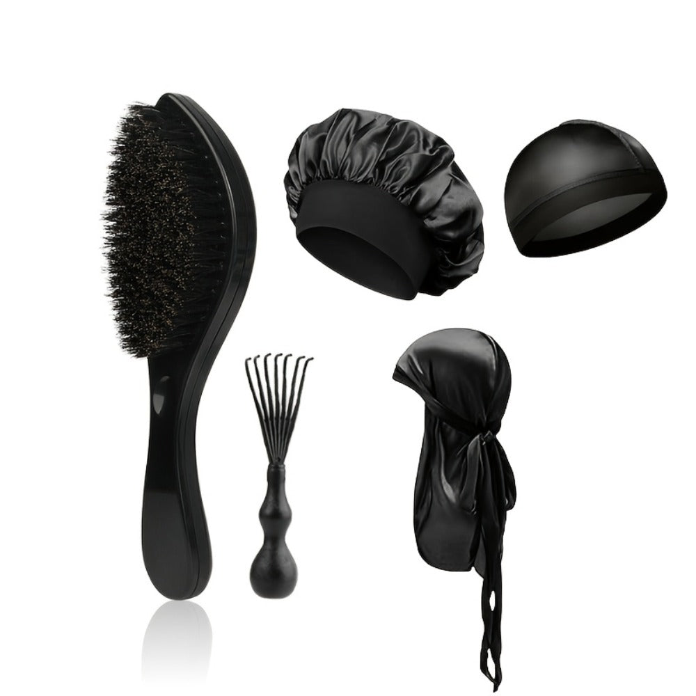 Wave Styling Brush with Curved Handle in Single-Brush or Five-Piece Hair Grooming Set Options
