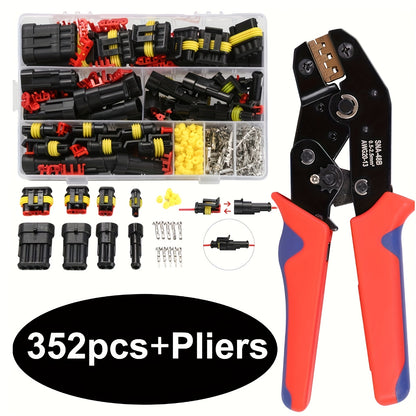 Automotive Connector Terminal Kit in 355-Piece or 352-Piece Set with 1- to 4-Pin Plugs and Seals