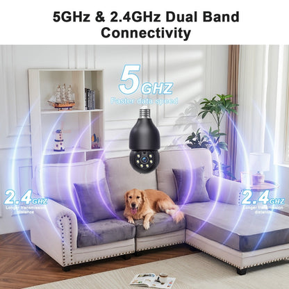 Security Camera 5MP Light-Bulb Model with Dual-Band WiFi, 360 Pan-Tilt, Color Night Vision and 1 or 2 Pack