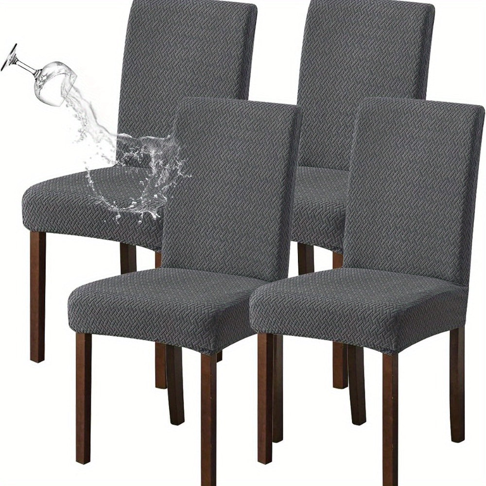Textured Stretch Dining Chair Covers in Beige, Gray, Chocolate, Black, Khaki or Burgundy, Four- or Six-Piece Sets