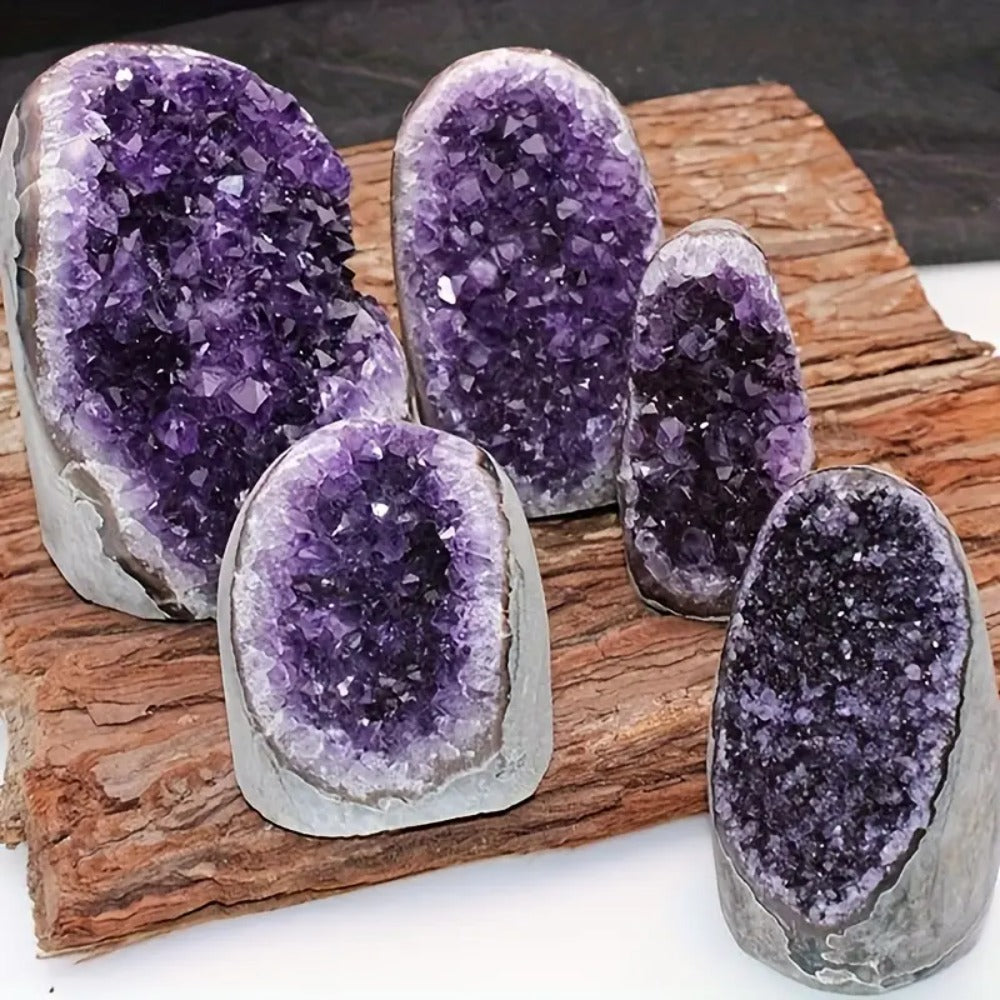 Purple Crystal Geode-Style Decor Cluster with Three Weight-Range Options and Polished Display Edges