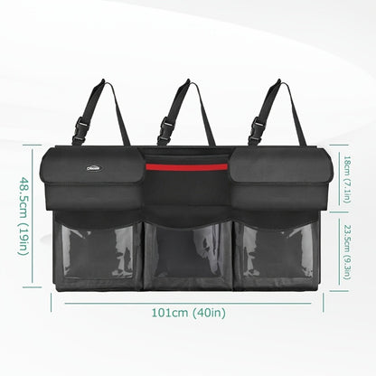 Car Trunk Organizer, 40 x 19 Inch Hanging Rear-Seat Bag with 6 Pockets and Three Adjustable Straps