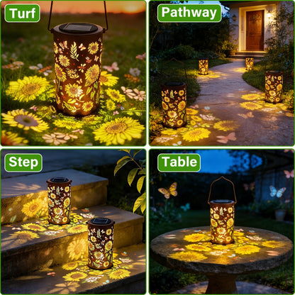 Solar Garden Lights IP65 Pattern Lantern with Hummingbird, Sunflower or Butterfly Designs for Yard Decor