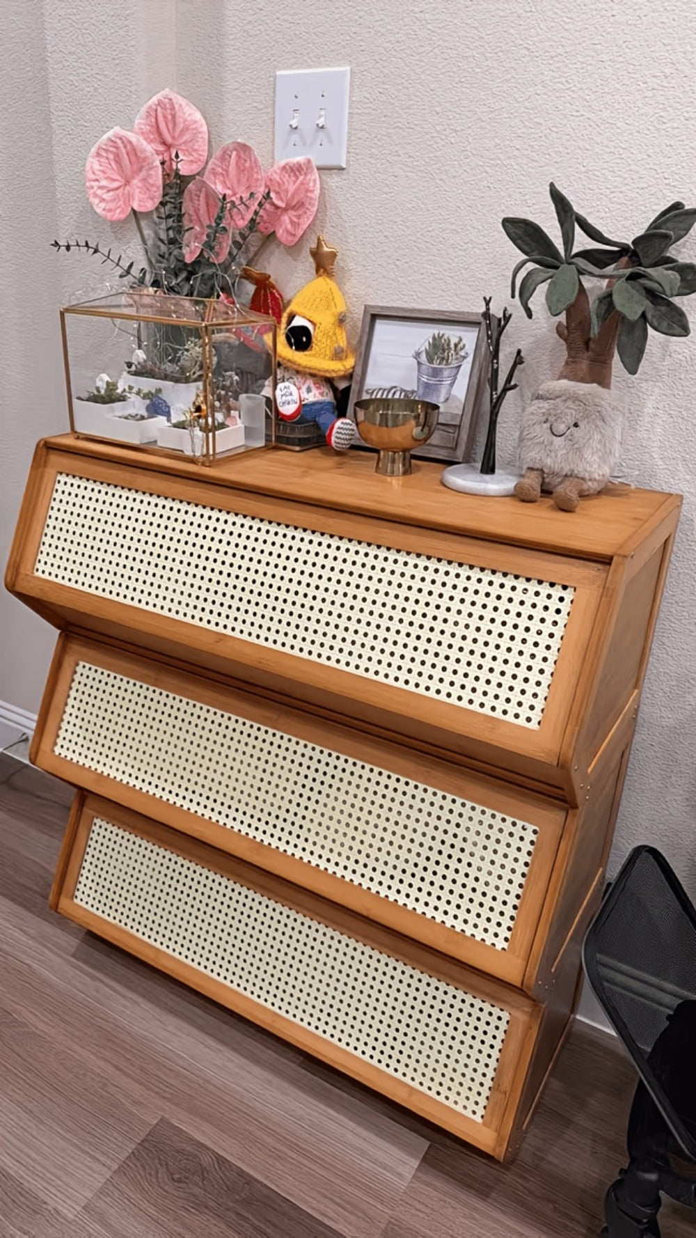 Shoe Rack Bamboo Freestanding Organizer with Flip Drawer, Stackable Design and 27.5 or 33.85-Inch Width