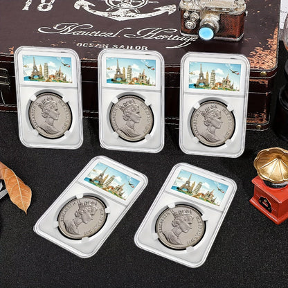 Ten-Pack Clear Coin Slab Display Holders for 31 mm Coins with Four-Point Positioning Inserts