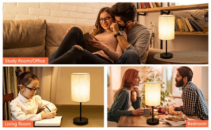 Table Lamp Set of Two with Linen Drum Shades, Cord Switches, 5W 3000K LED Bulbs and Two Color Options