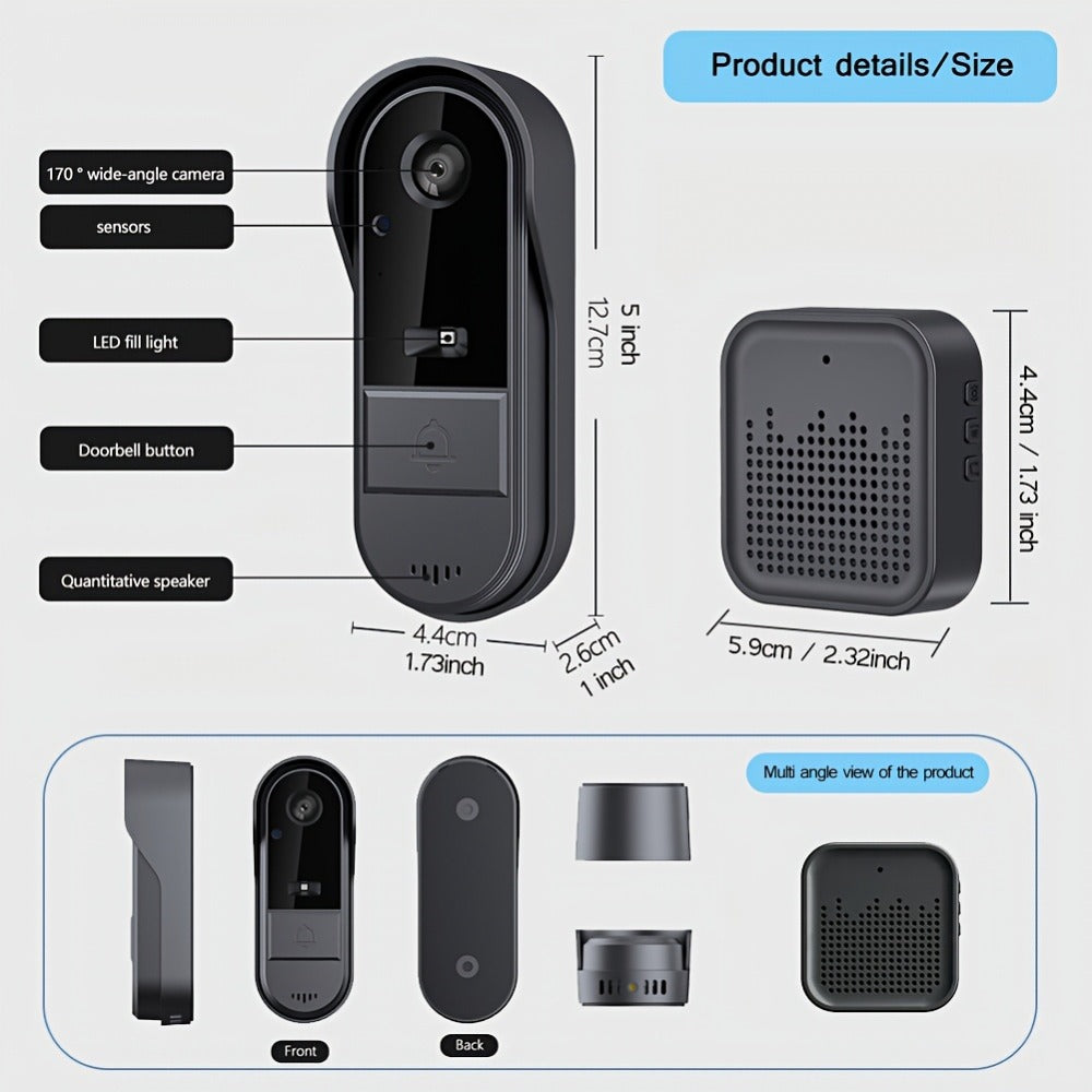 Video Doorbell Camera with Tuya App Marking, Night View, Two-Way Audio, Voice Changer and Single or Two-Pack Options