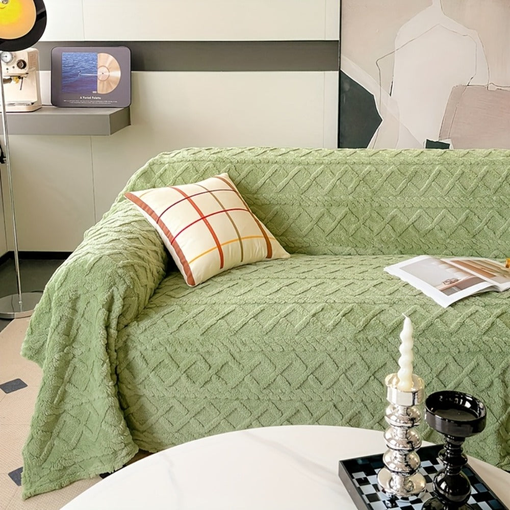 Sofa Cover Soft Polyester Velvet Bohemian Jacquard Throw for 3 or 4-Seater Sofas in Five Colors