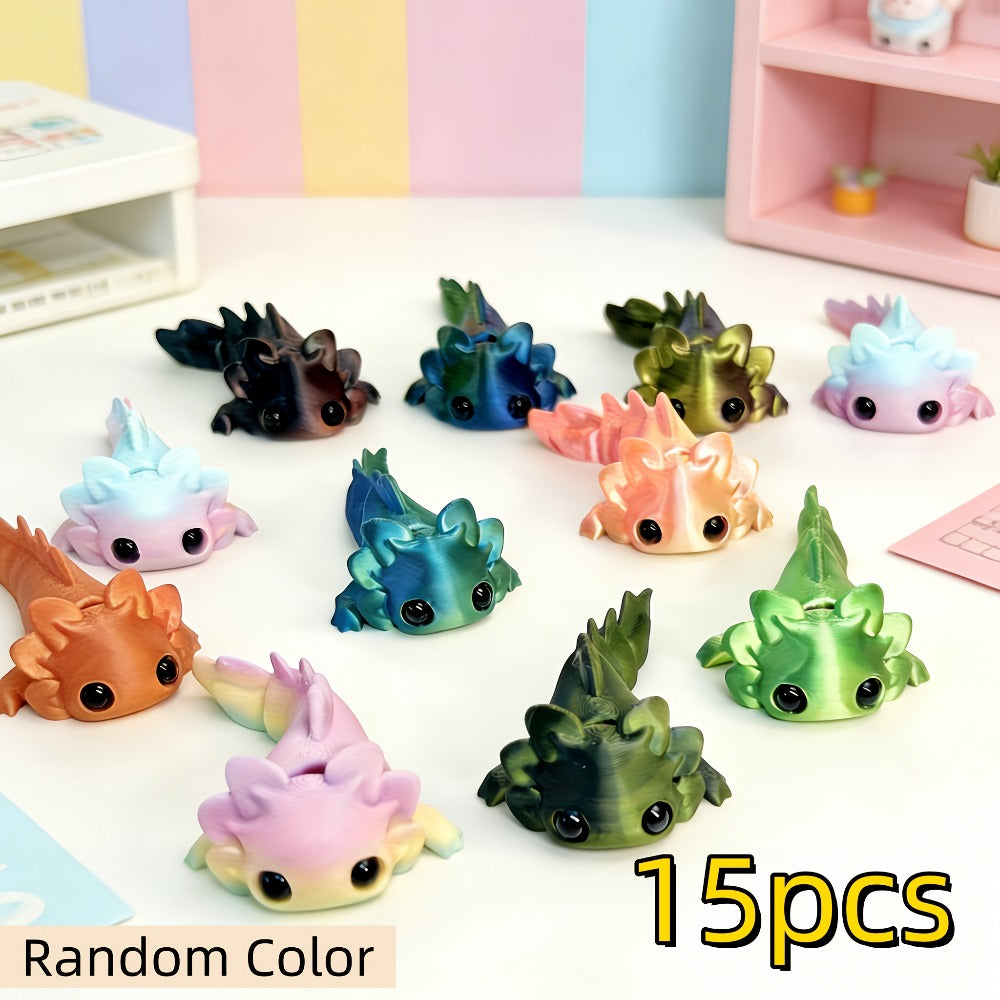 3D Printed Axolotl Figures Set 15pcs – Cute Mini Axolotl Toys for Desktop Decoration, DIY Miniature Landscape, Party Favors & Holiday Gifts | Random Color Assorted