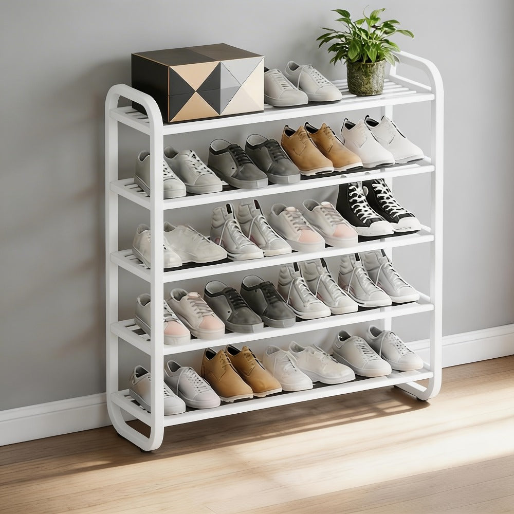 Shoe Storage Organizer 5-Layer Narrow White Rack for Entryway, Closet, Living Room and Door Areas