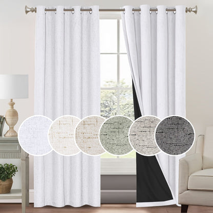 Two-Panel Linen-Textured Blackout Curtain Set in Six Colors with 52-Inch Width and Four Lengths