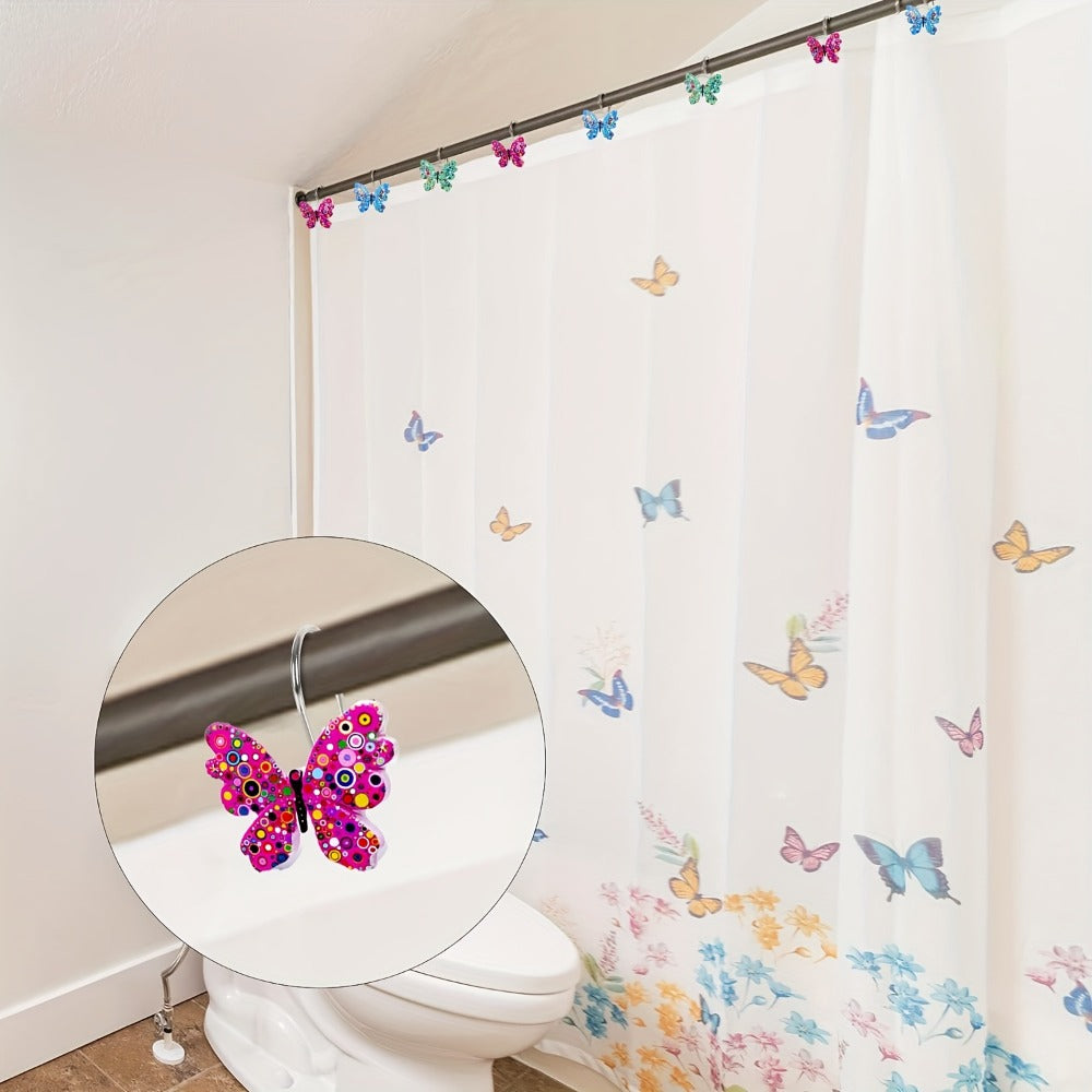 12-Piece Butterfly Shower Curtain Hook Set in Green, Blue or Multicolor Decorative Designs