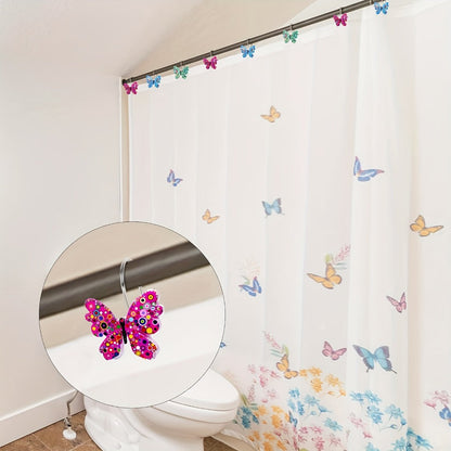12-Piece Butterfly Shower Curtain Hook Set in Green, Blue or Multicolor Decorative Designs