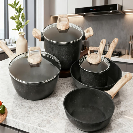 Granite Nonstick Cookware Set – Frying Pans, Pots & Lids, Non-stick Coating, Induction & Electric Stove Compatible, Kitchen Essentials Gift Set