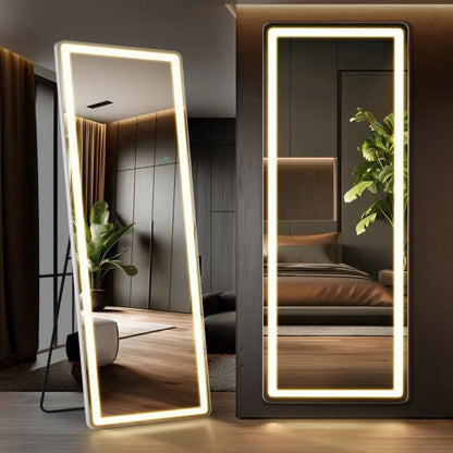 Full Length Mirror with LED Lights & Touch Sensor, 64"x21" Dimmable Smart Floor Mirror, Wall Mount or Freestanding