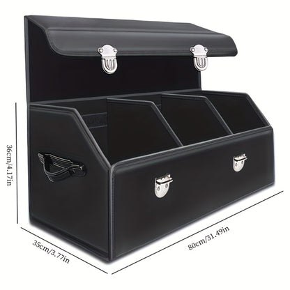 PU Leather Car Organizer Box Foldable Multi-Compartment – Large Capacity Storage for SUV, Truck, Camper & Car Interior, Durable Auto Cargo Organizer with Dividers