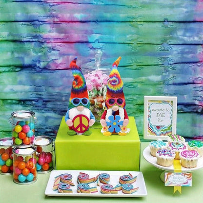 Hippie Gnomes Decorations 2 Pack – Groovy Tie Dye Tomte Figurines with Peace Sign & Fashion Glasses, 13.5" Swedish Gnome Shelf Sitters for Farmhouse, Christmas, Halloween & Party Decor