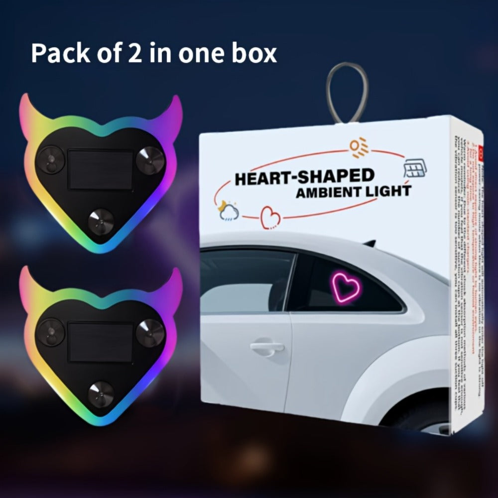 Car Interior Neon Heart Lights Solar USB Rechargeable 5 Lighting Modes Vibration-Sensing Auto On/Off Dashboard Decoration for Cars Trucks SUVs, 2pcs Set Iridescent Pink Blue Red Ice Blue Gift
