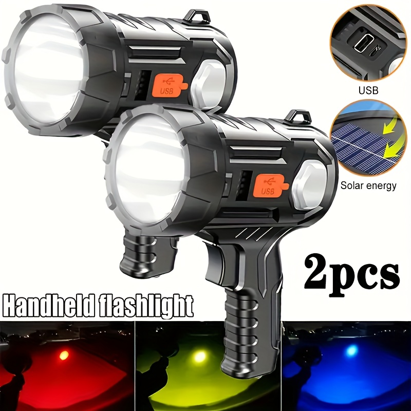 Flashlight Solar and USB Rechargeable Handheld Searchlight with Side Lights in 1, 2 or 4 Packs