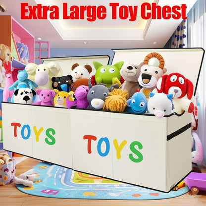 Extra-Large Foldable Toy Storage Chest with Two Compartments, Removable Dividers, Lids and Exact Grey Option