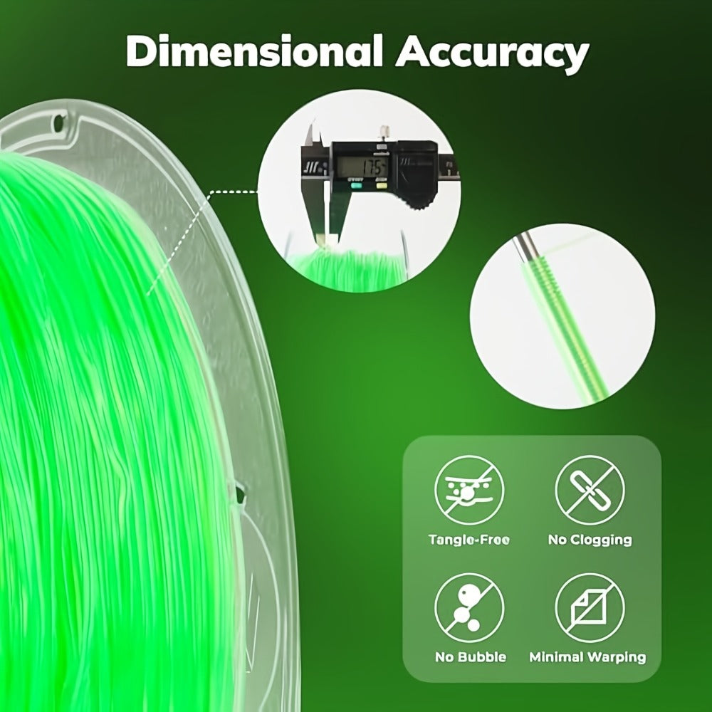 Glow in the Dark PLA Filament 1.75mm 200g UV Reactive Soft Flexible High Precision ±0.02mm Green Blue Luminescent Spool Compatible with Most FDM 3D Printers Creality Bambu Prusa
