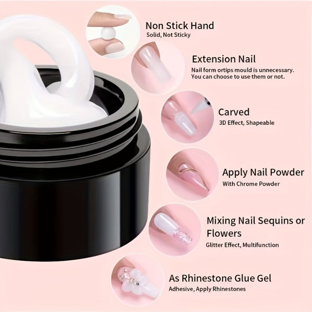 RINO 3D Nail Sculpture Kit 5pcs – Solid Builder Gel with Rhinestone Gel Molding Gel Flower Molds & Sculpting Brush, Clear Nude Hard Gel Extension for 3D Floral Nail Art, Home & Salon Women Beginners