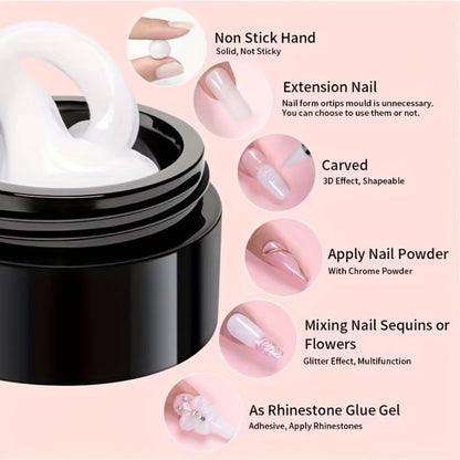 RINO 3D Nail Sculpture Kit 5pcs – Solid Builder Gel with Rhinestone Gel Molding Gel Flower Molds & Sculpting Brush, Clear Nude Hard Gel Extension for 3D Floral Nail Art, Home & Salon Women Beginners