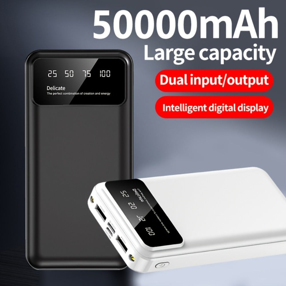 Power Bank 50000mAh with Dual USB Ports, Digital Battery Display and Three Color Options for Travel