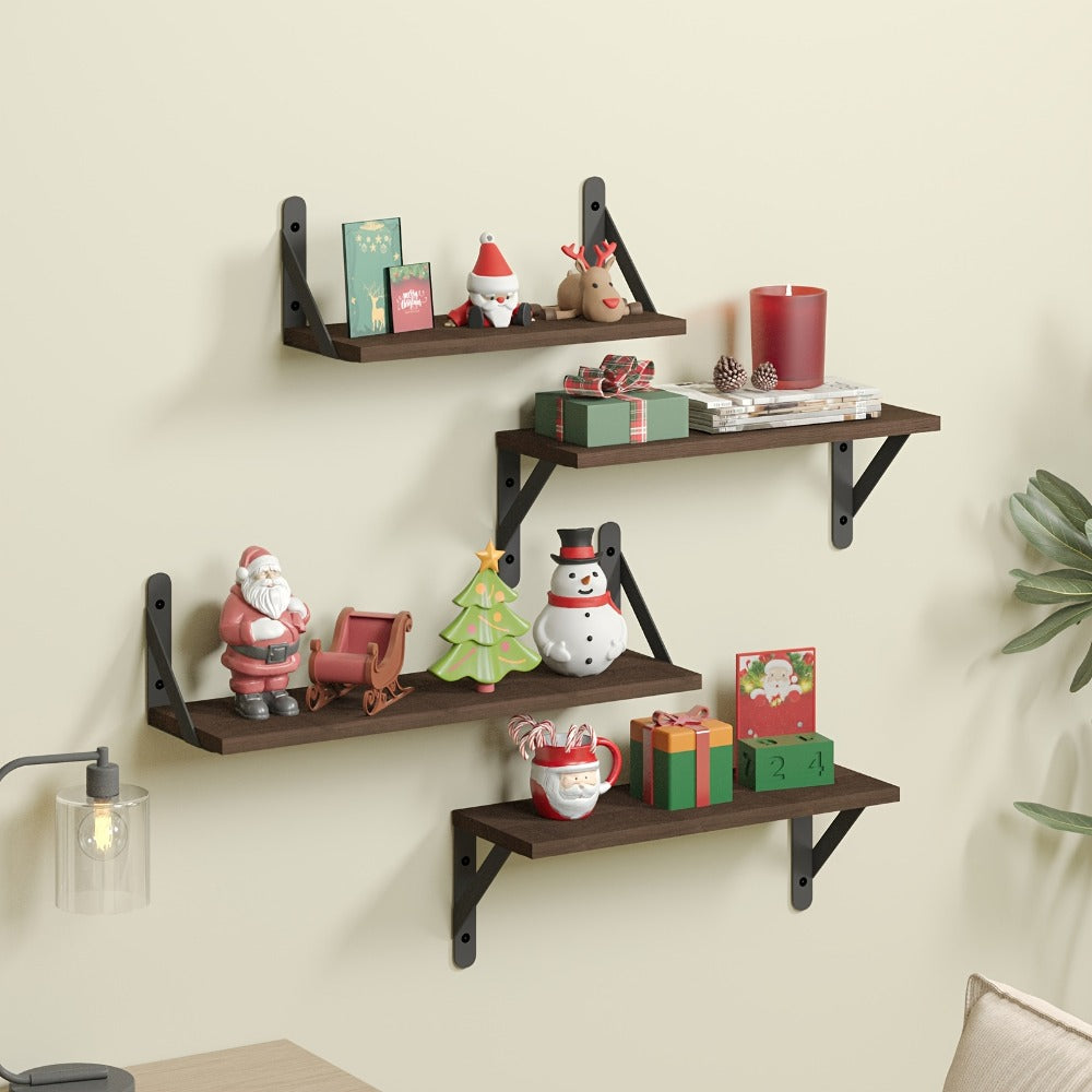 Floating Shelves Wall Mounted 4-Pack, Decorative Wall Shelves for Bedroom, Living Room, Bathroom & Plants
