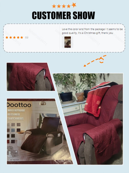 Chair Cover Quilted Recliner Throw with Side Pocket, Elastic Straps and Buckle in Ten Colors