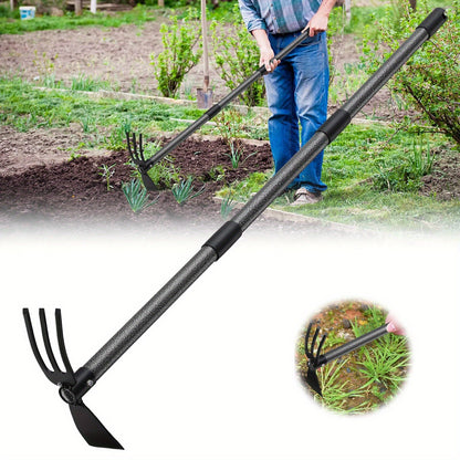 Garden Cultivator Hoe 2-in-1 60 Inch Long Handle Steel Tiller Blade & 3-Prong Cultivator Head for Weeding Tilling Loosening Soil Planting Lightweight