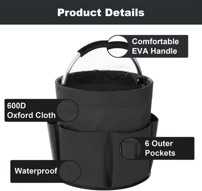 Foldable Cleaning Caddy Organizer 17L with Handle – Portable Collapsible Bucket Bag with 6 Pockets for Cleaning Supplies, Toiletries & Garden Tools, Multi-Purpose Home Travel Basket