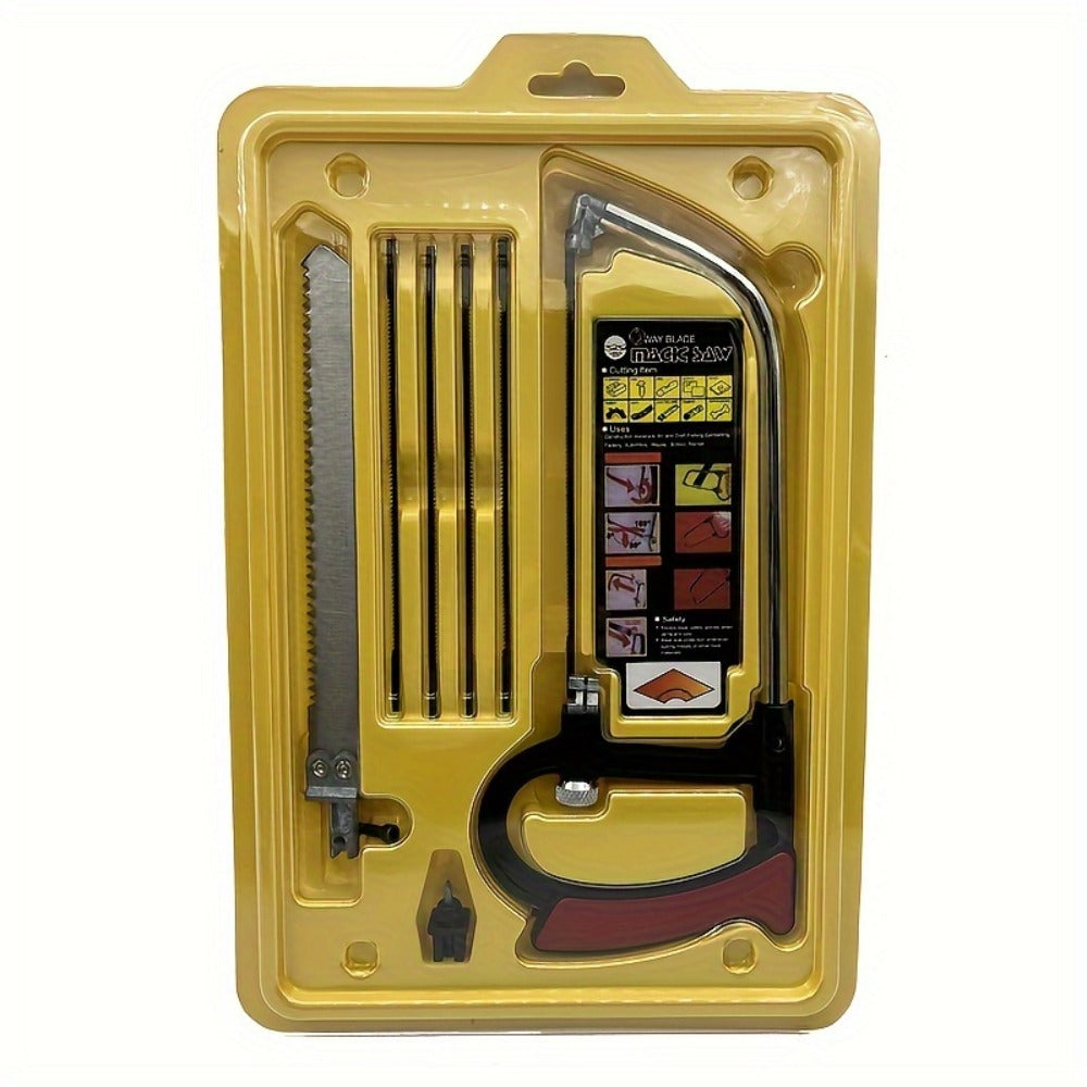 Seven-in-One Hand Saw Kit with Interchangeable Blades and Compact Case for Wood, PVC and Metal Cutting