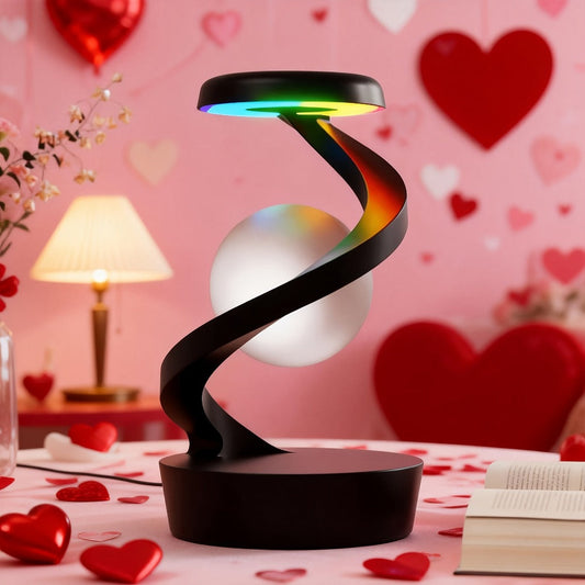 Floating Rotating Night Light with Wireless Charger – Smart Desktop Visual Levitating Lamp with Light Sensor, Hand Wave Control, Atmosphere Mood Light for Bedroom Office Party Decor, Gift (Grey/White)