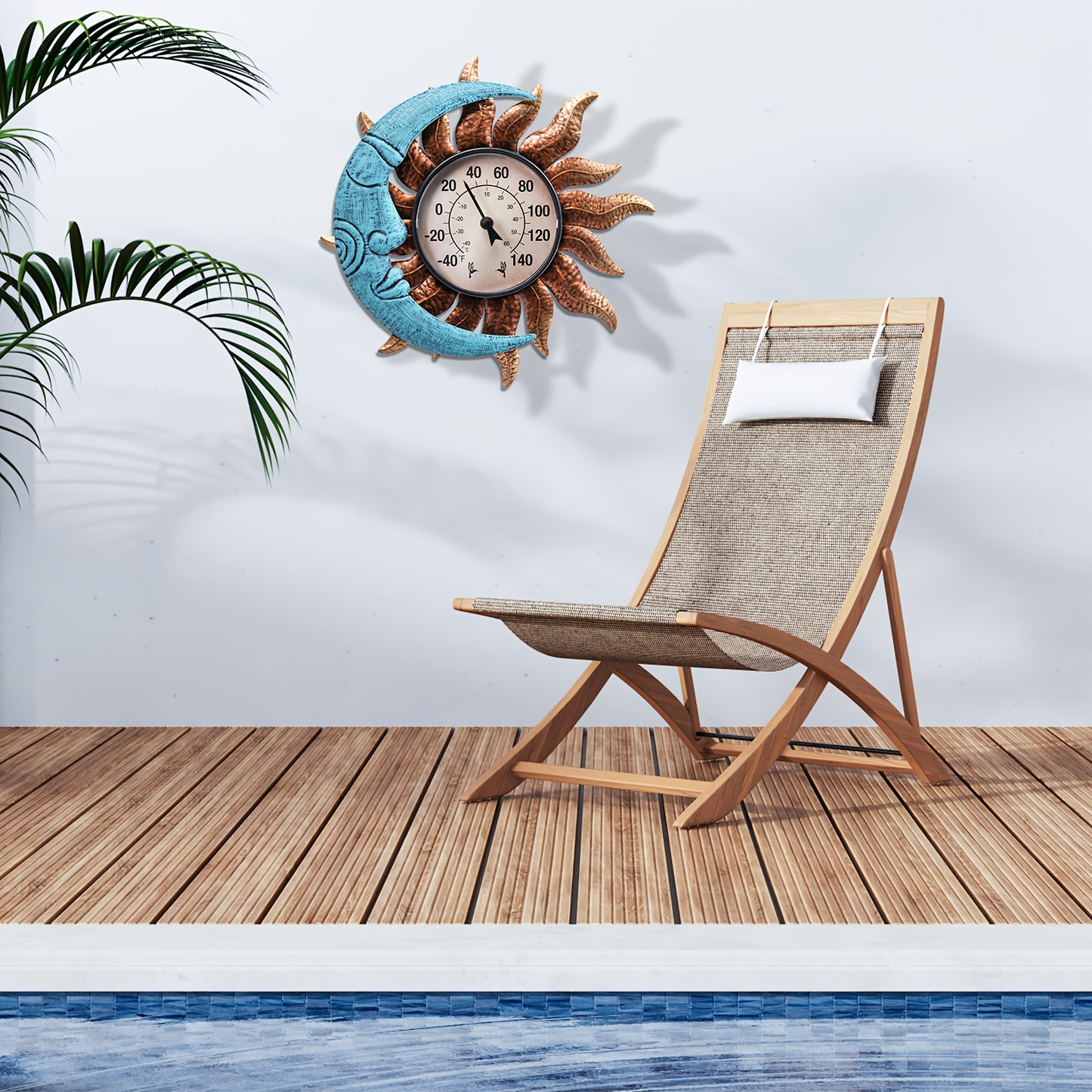 13.8-Inch Sun and Moon Outdoor Thermometer with Analog Dial and Blue-Bronze Wall-Mount Frame