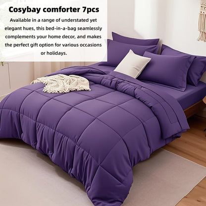 Comforter Set 7-Piece Bed in a Bag Queen King Full Soft Microfiber Down Alternative Comforter Fitted Sheet Flat Sheet Pillow Shams Pillowcases All Season Bedding Set 34 Colors