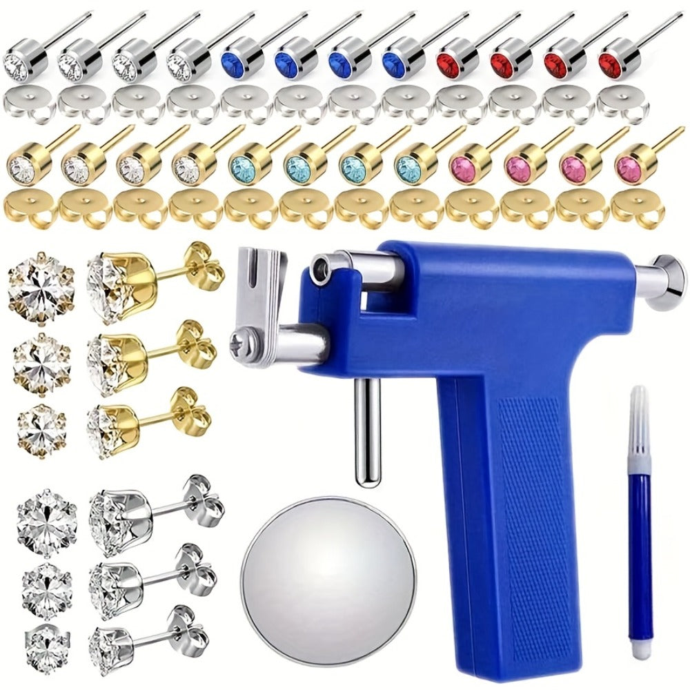 Ear Piercing Gun Kit 37pcs Professional Set — 24 Stainless Steel Earrings, 12 Crown Earrings, Safe One-Click DIY Ear Piercing Tool for Women, Girls & Teens at Home or Salon