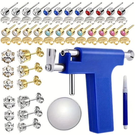 Ear Piercing Gun Kit 37pcs Professional Set — 24 Stainless Steel Earrings, 12 Crown Earrings, Safe One-Click DIY Ear Piercing Tool for Women, Girls & Teens at Home or Salon