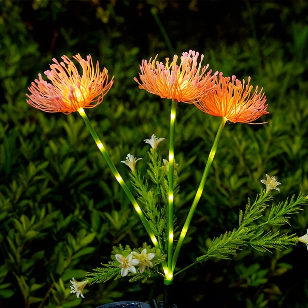 Solar Garden Light Flower Stakes 2-Pack with Three Heads and Yellow, Pink or Red Options for Lawn Decor