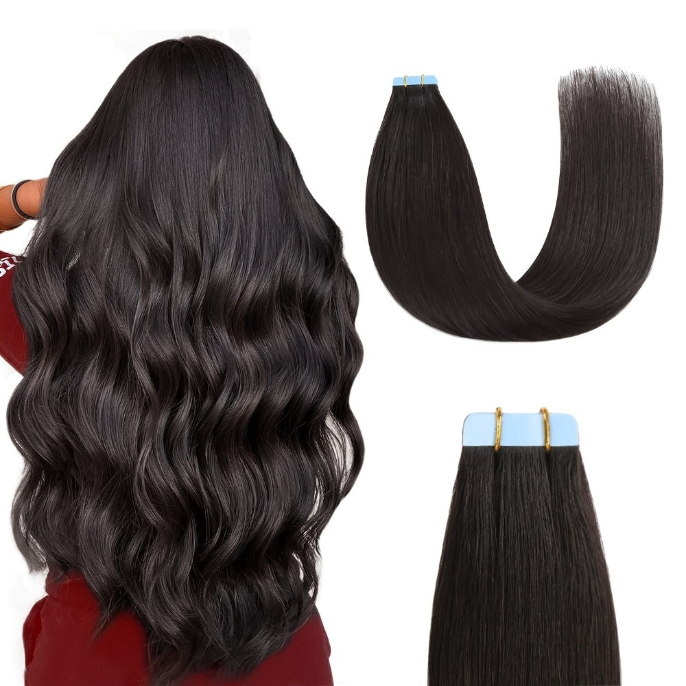 Straight Natural Black Tape-In Hair Extensions, 10-Piece 30 g Pack in 16-, 20-, 22- or 24-Inch Lengths