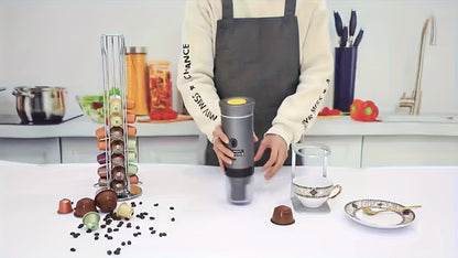 Portable Capsule Coffee Machine USB Rechargeable One-Touch Brewing Compact Automatic Espresso Maker for Travel Office Dorm Room Under 1L Stylish Transparent Design for Coffee Lovers Black White