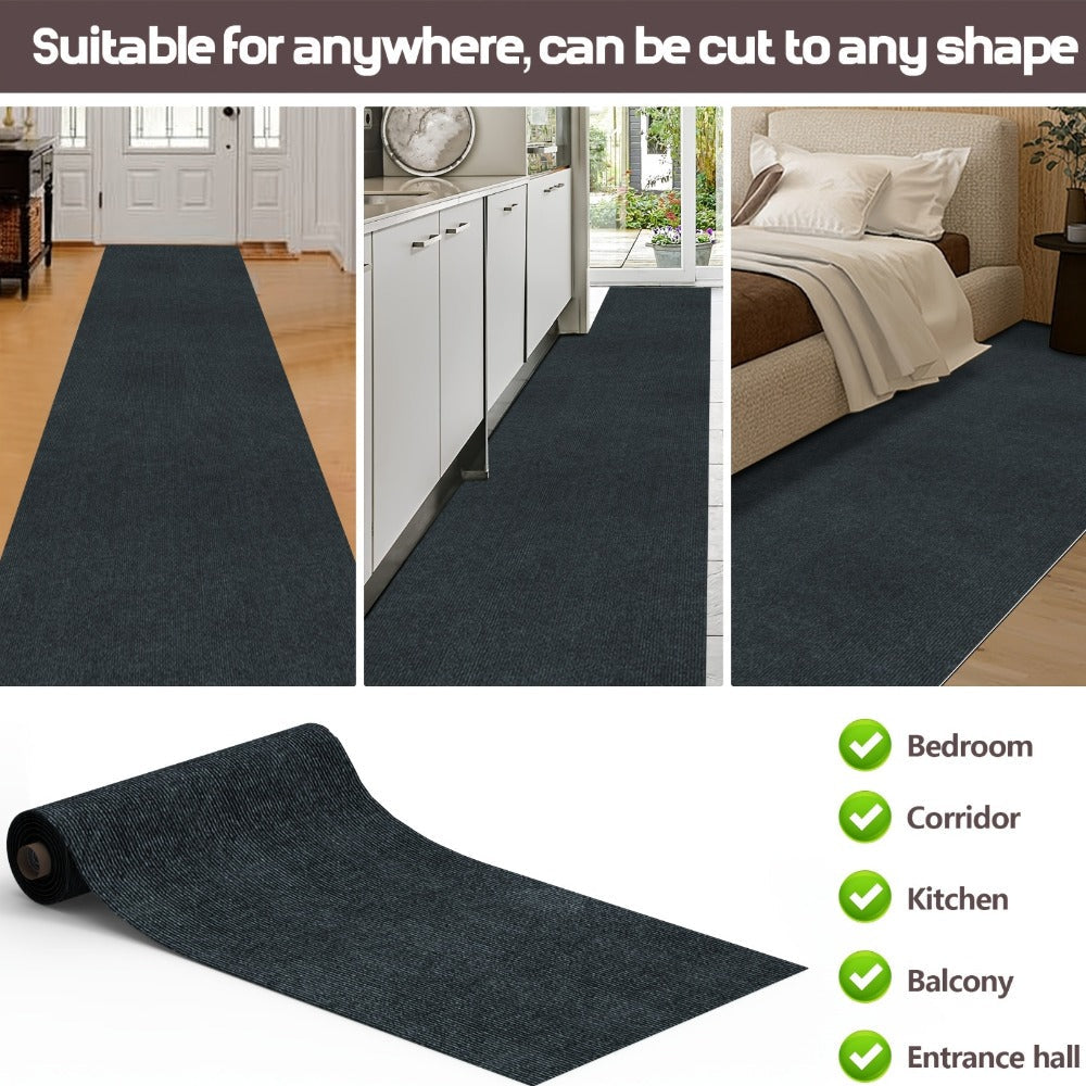 Non-Slip Runner Rug Self-Adhesive Carpet Strip Mat | Machine Washable Hallway Kitchen Stair Mat with Rubber Backing | Cat Scratch Protector Floor Covering